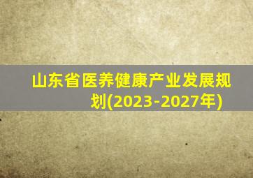 山东省医养健康产业发展规划(2023-2027年)